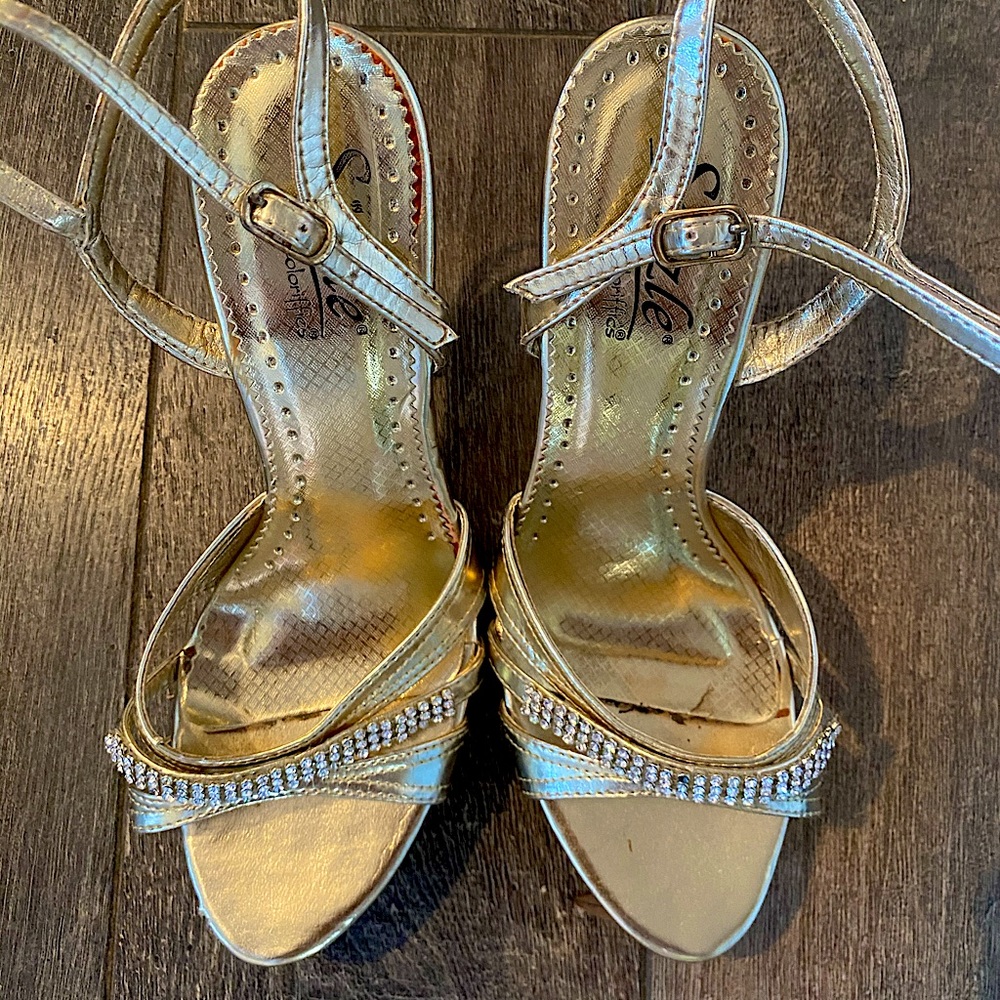 Gold sparkly high heels